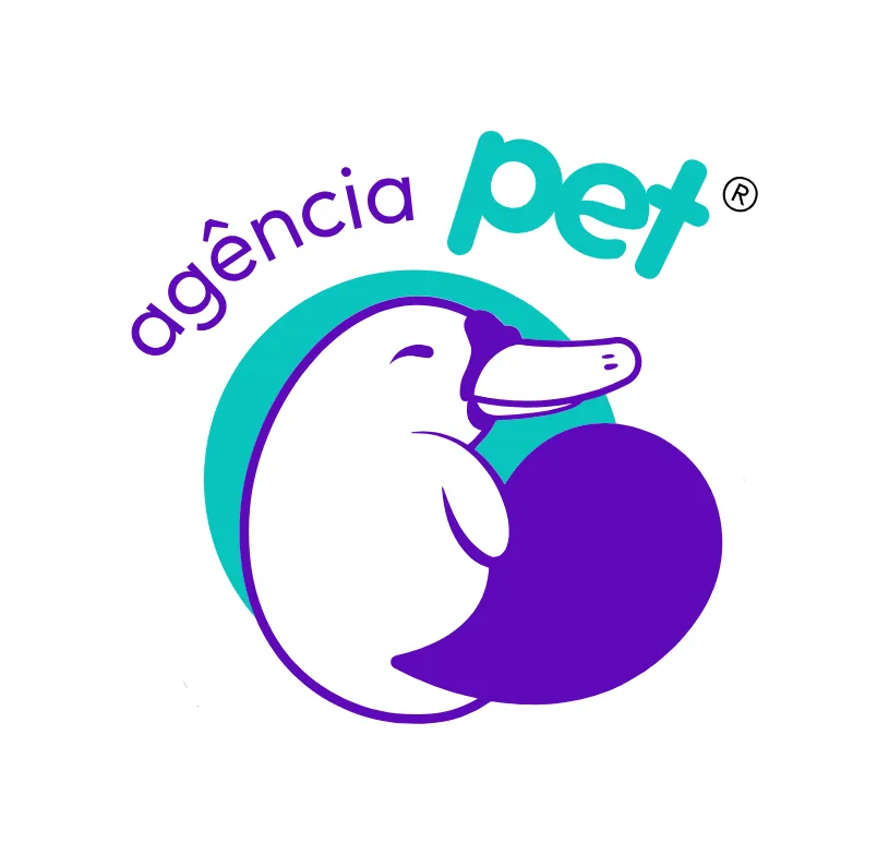 Logótipo principal da Agência Pet: ornitorrinco a abraçar um coração, com o nome da agência