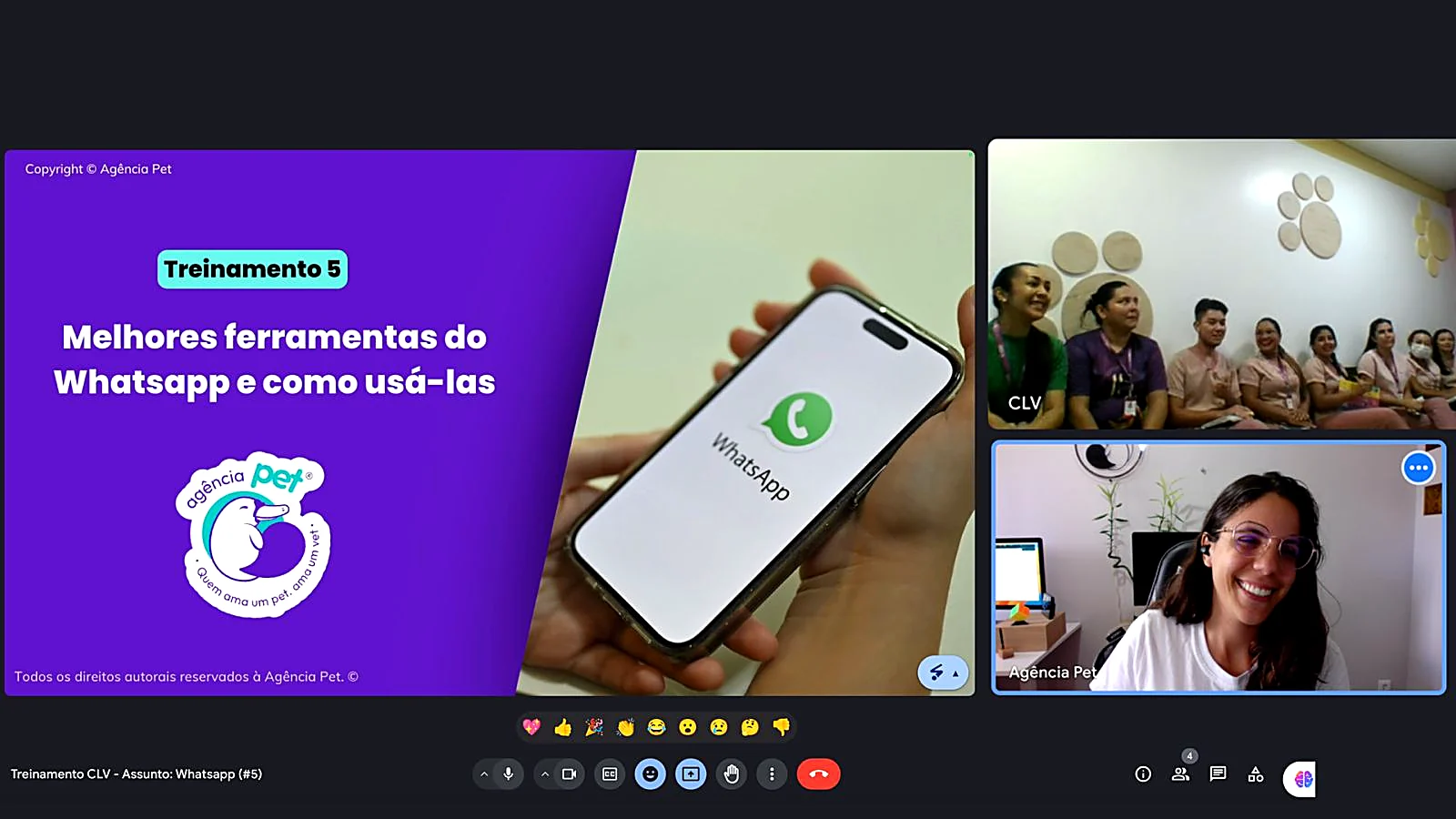 Formação online sobre ferramentas do WhatsApp com a equipa de uma clínica