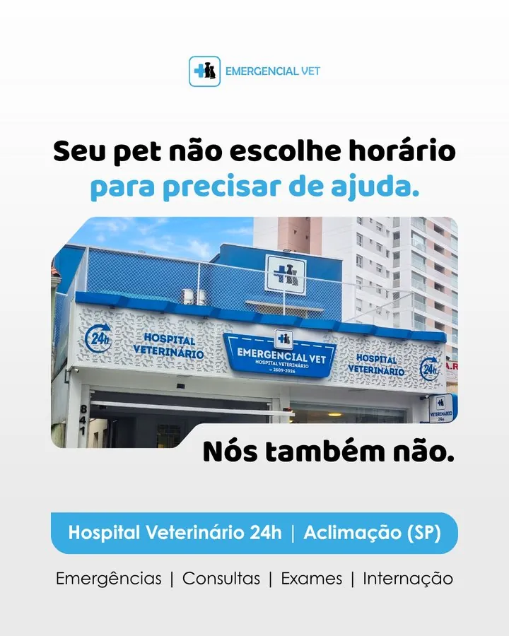 Emergencial Vet — Post institucional: o seu animal não escolhe hora para precisar de ajuda — hospital 24 h